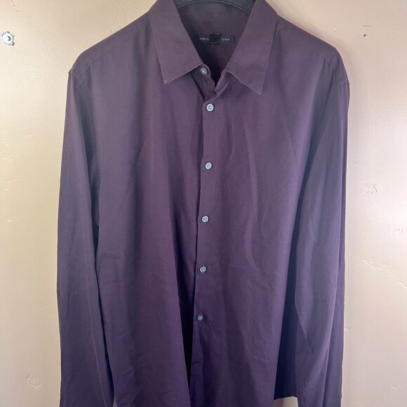 John Varvatos‎ Mens Long Sleeve Button Down Burgundy Dress Shirt Size Medium - Picture 2 of 7